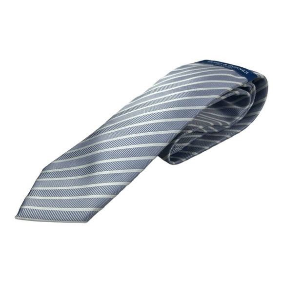 HAINES & BONNER Of London Handmade Silk Tie Blue and White Stripes. New - Picture 5 of 12